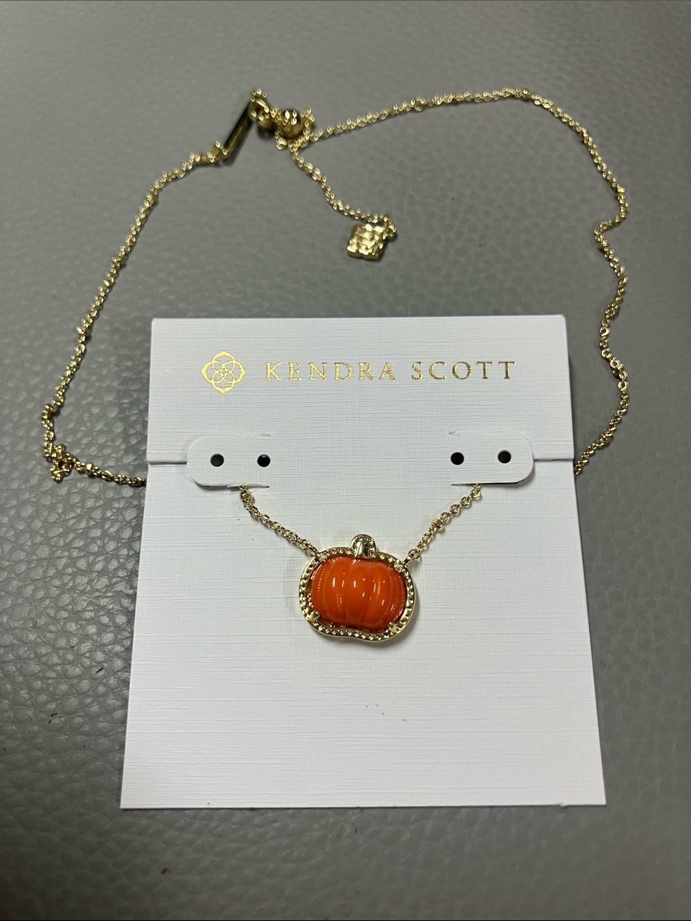 Kendra Scott Gold Necklace with Orange Pumpkin Charm